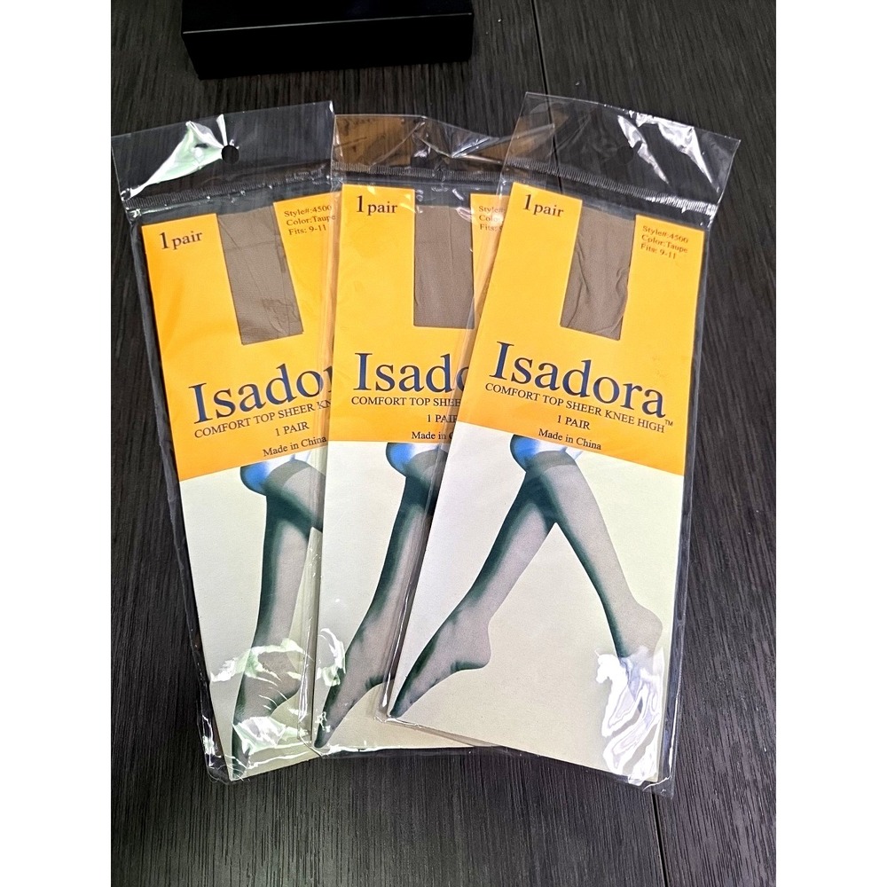 NWT Vintage Isadora Lot Of 3 Pairs Comfort Top Sheer Knee High Size 9-11 TAUPE